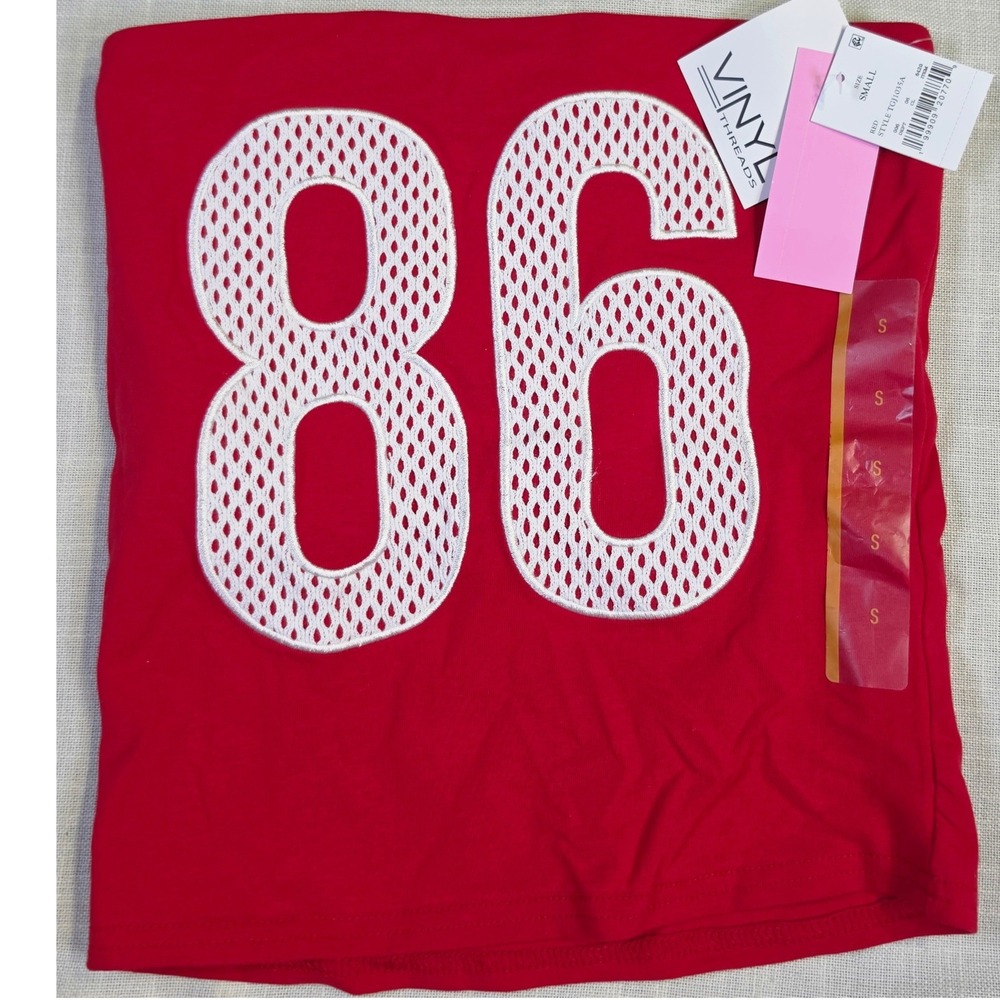 Vinyl Threads Red 86 Mesh Graphic Tube Top Strapless TGJ1035A Small NWT